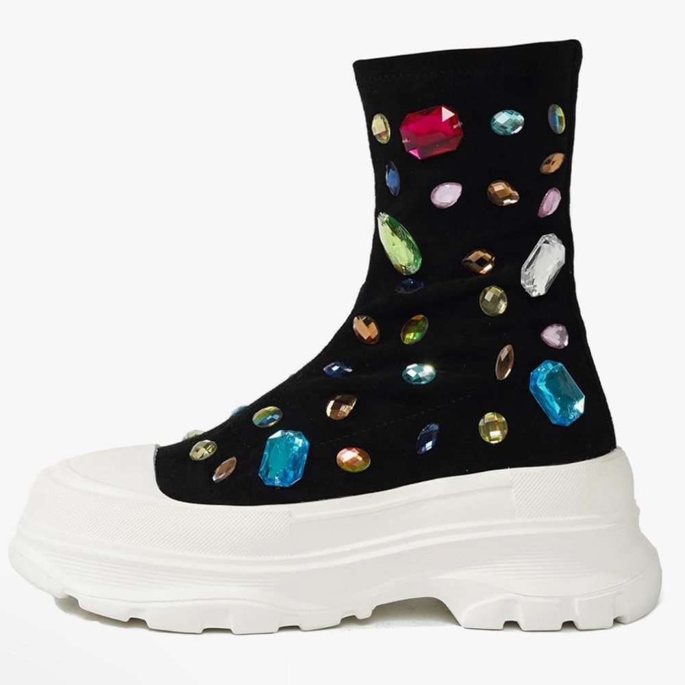 •CAPE ROBBIN• “Suzie” Chunky Sole Rhinestone Gem Sock Booties // NIB - Picture 5 of 16